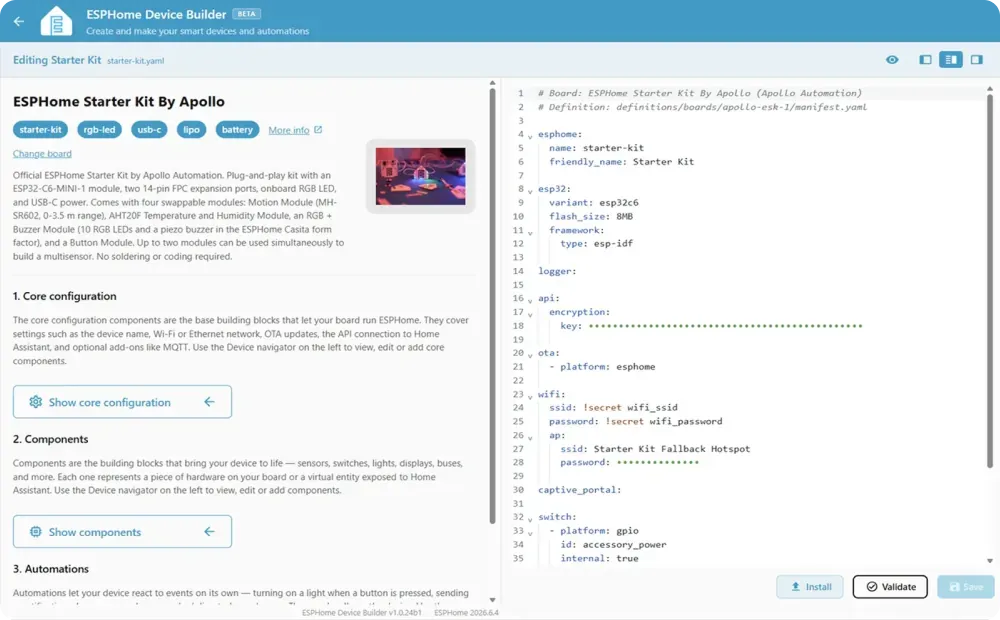 Visual device builder interface